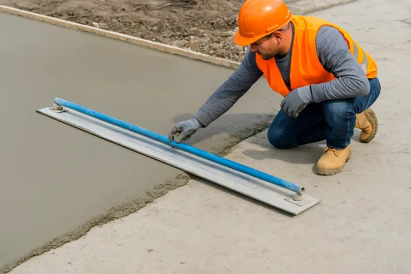 a male worker smoothing a fresh concrete slab from Phoenix Concrete Contractor in Cave Creek, AZ - Cave Creek AZ