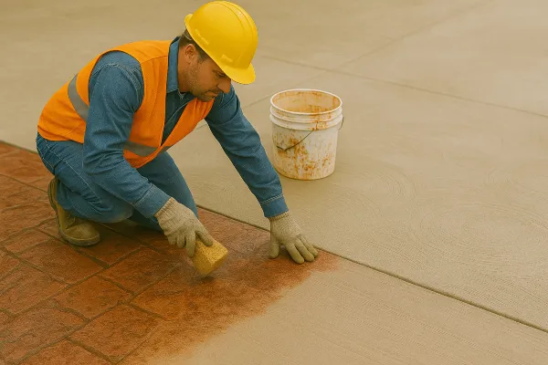 a male worker working on a concrete stamped project from Phoenix Concrete Contractor in Phoenix, AZ - commercial concrete contractor