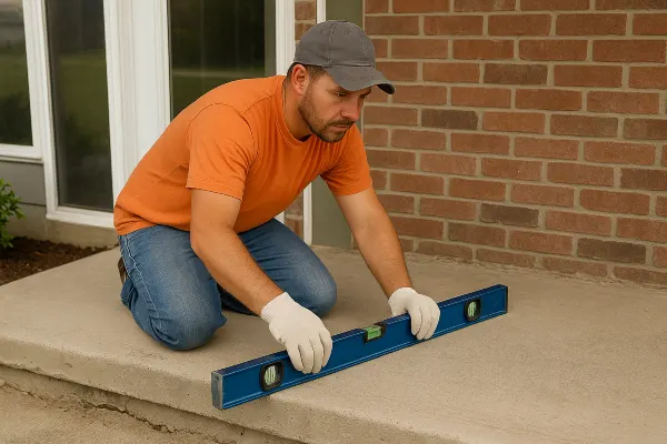 a male worker leveling a concrete slab porch from Phoenix Concrete Contractor in Phoenix, AZ - commercial concrete contractor