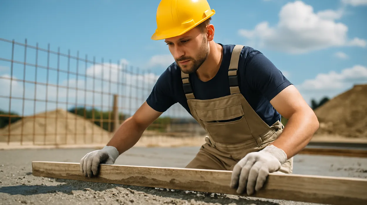 a male concrete worker spreading fresh cement on rebared ground from Phoenix Concrete Contractor in Phoenix, AZ - concrete contractor near me
