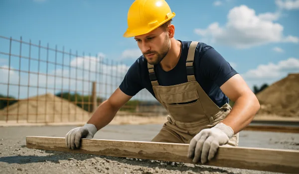 a male concrete worker spreading fresh cement on rebared ground from Phoenix Concrete Contractor in Phoenix, AZ - concrete contractor near me
