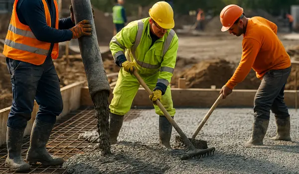 3 concrete contractors spreading concrete on the ground from Phoenix Concrete Contractor in Phoenix, AZ - Concrete Contractor 