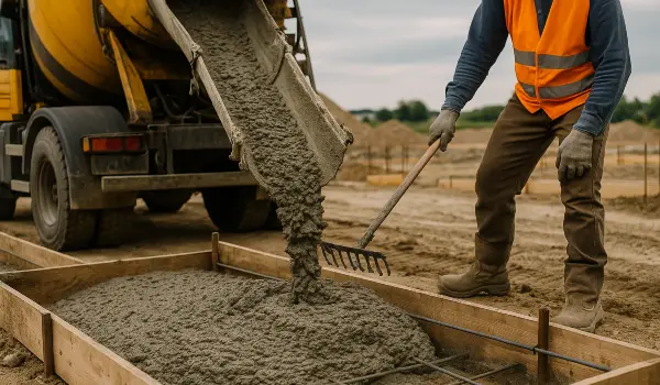 a concrete truck pouring cement on a concrete form from Phoenix Concrete Contractor in Phoenix, AZ - concrete driveway resurfacing