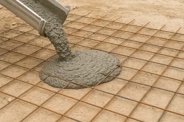 a cement truck pouring cement on a rebared ground from Phoenix Concrete Contractor in Gilbert, AZ - Gilbert AZ